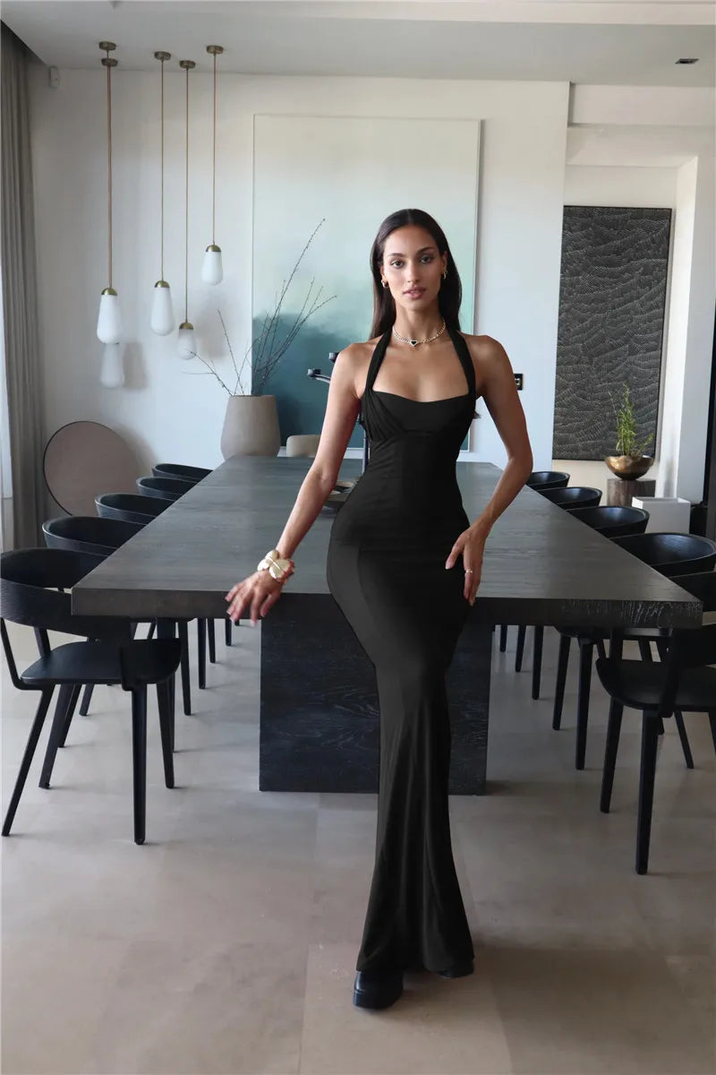 Sleeveless Backless Lace Up Maxi Dresses