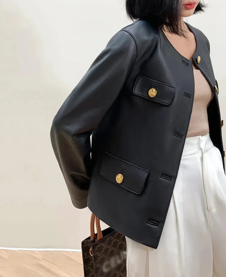 Genuine Leather Jacket No Collar