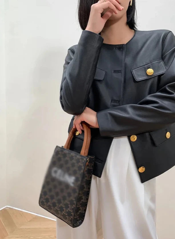 Genuine Leather Jacket No Collar
