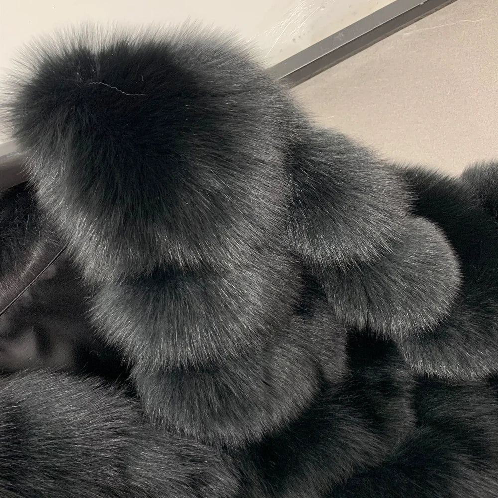 Long Pattern Natural Real Fox Fur Coats