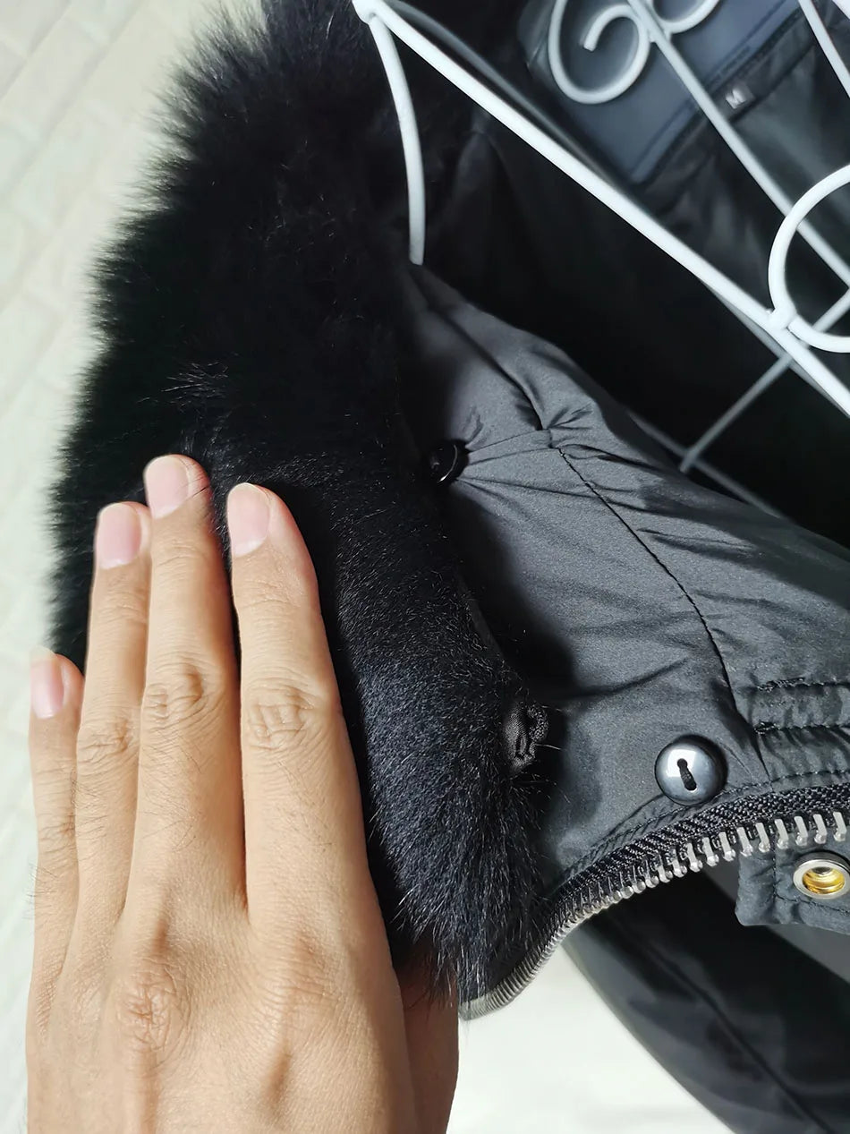 Losse Duck Down Real Fox Fur Collar Parka Puffer Coats
