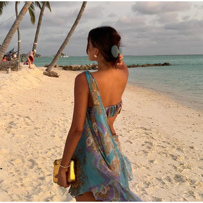One Shoulder Hollow Out Strapless Mini Dresses