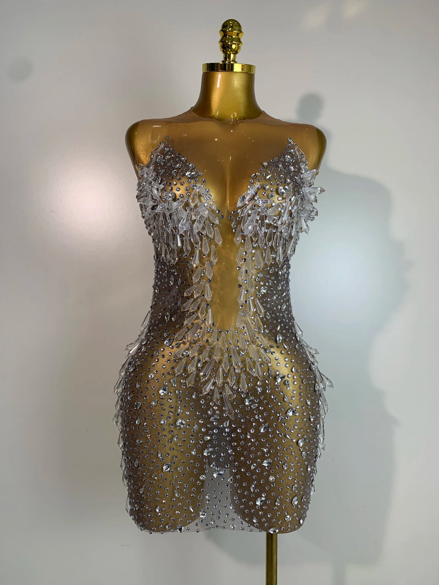 Luxury Mesh Crystal Diamonds Mini Dress