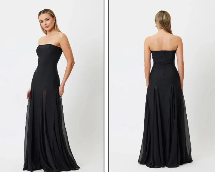 Ruched Strapless Pleated Maxi Dresses
