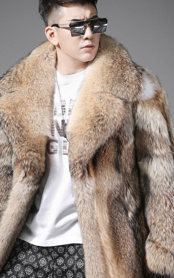 Coyote Real Fur Long Coat Big Fur Collar