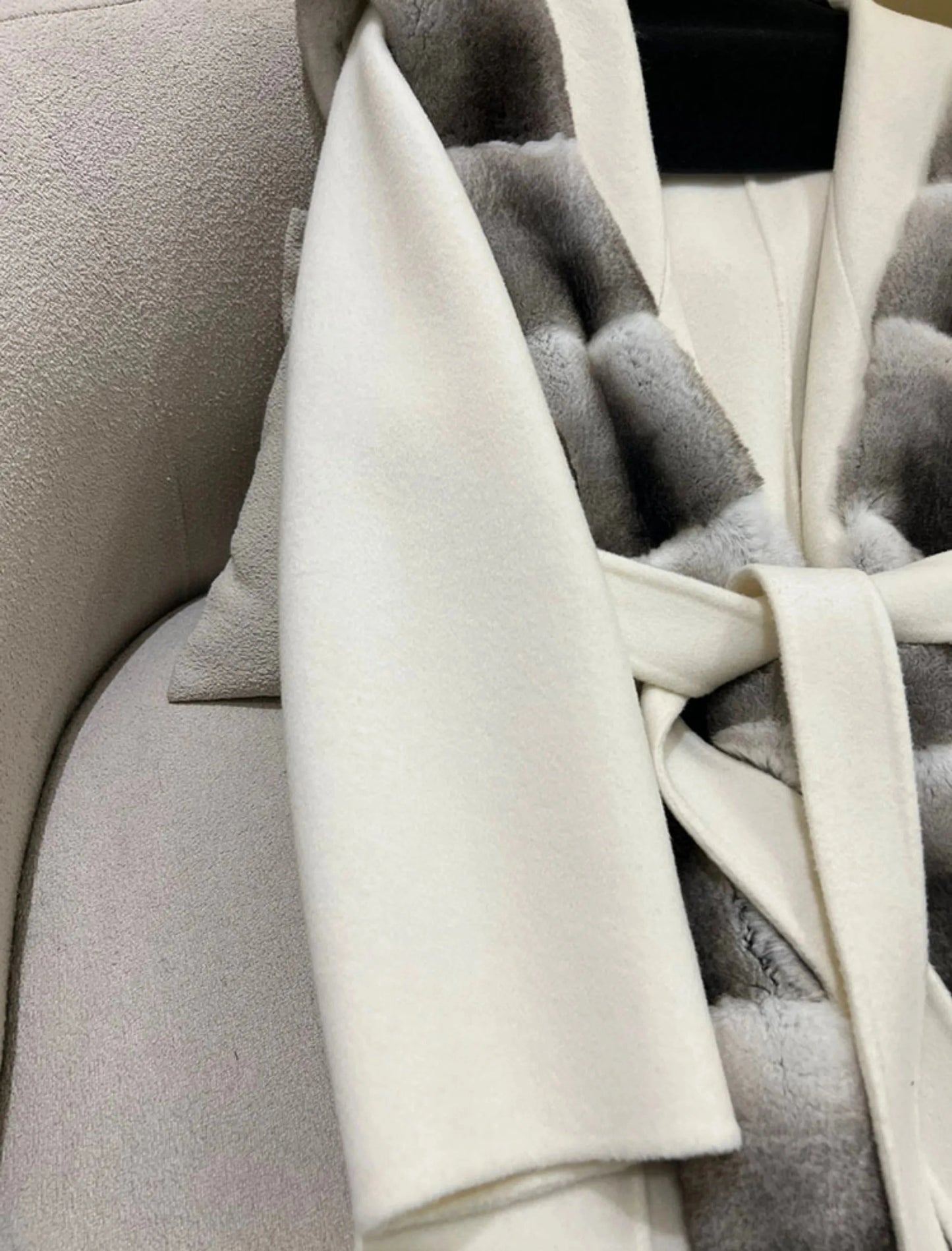 Long Cashmere Wool Hooded Coat Real Fur Collar