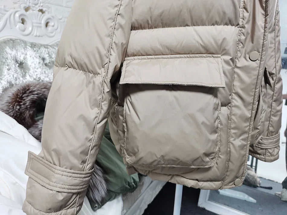 Losse Duck Down Real Fox Fur Collar Parka Puffer Coats