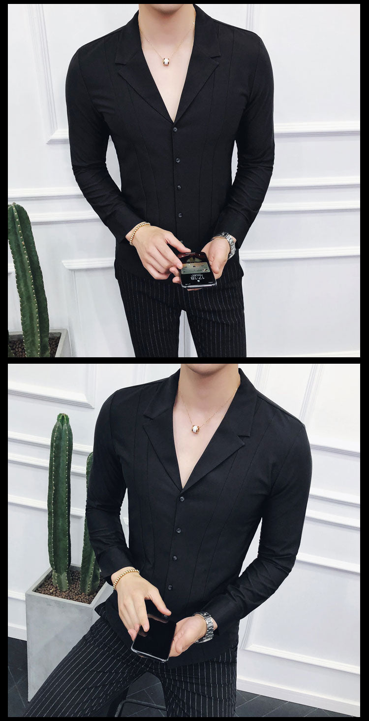 Deep V Long Sleeved Slim Button Up Shirts