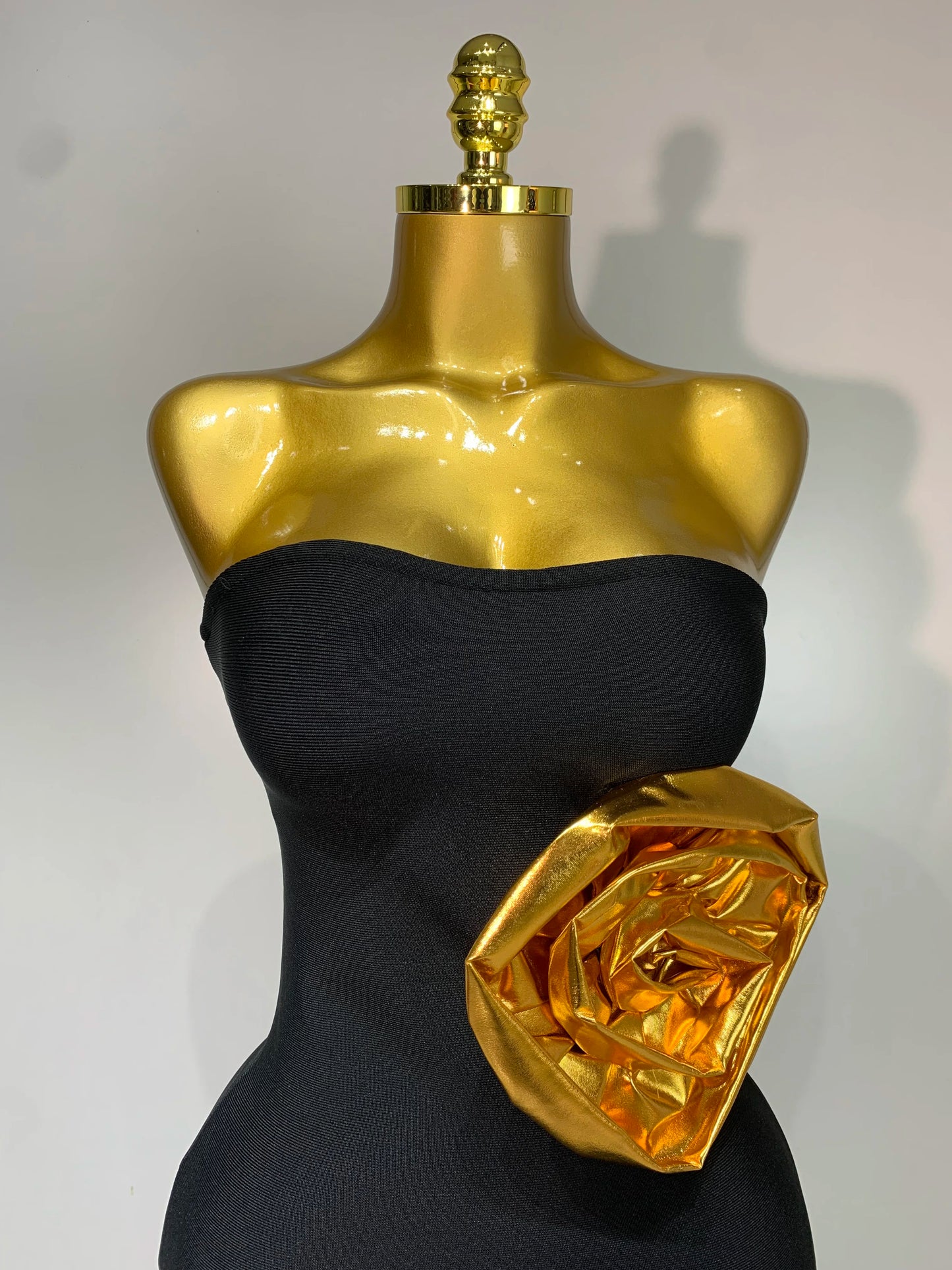 Strapless Gold 3D Flower Long Dress