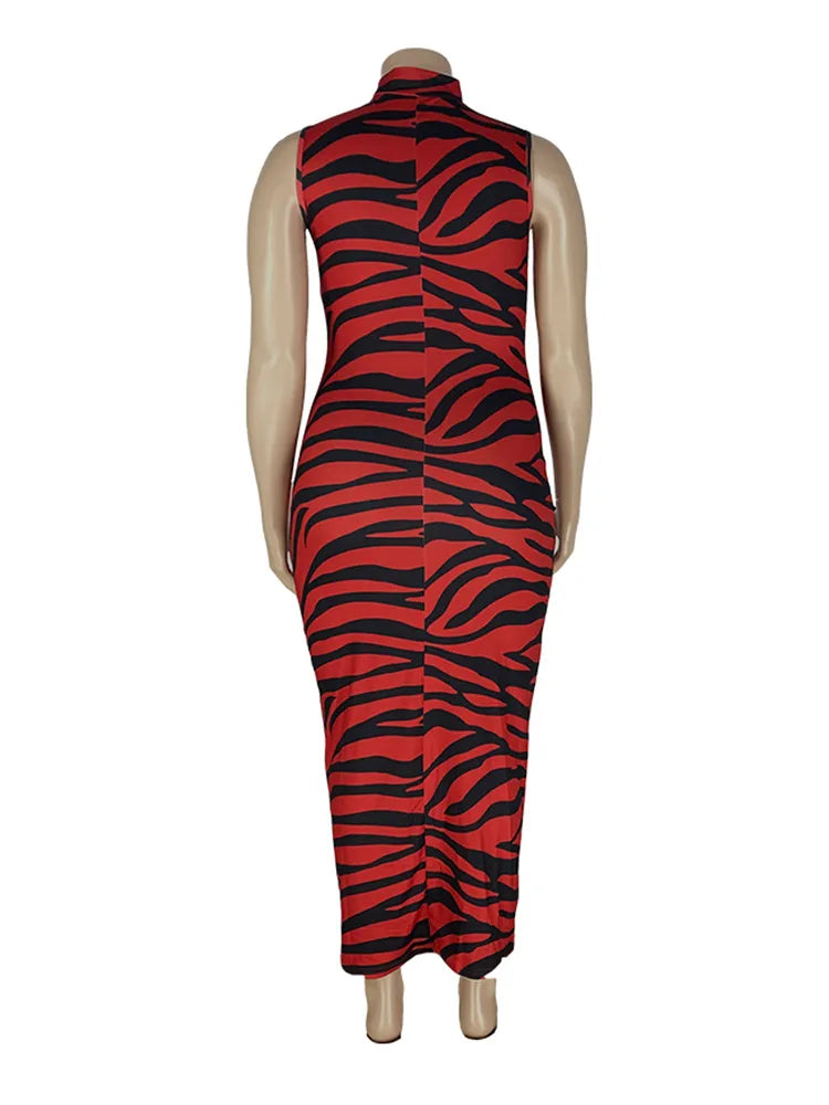 Zebra Print Sleeveless Maxi Dresses Plus Size