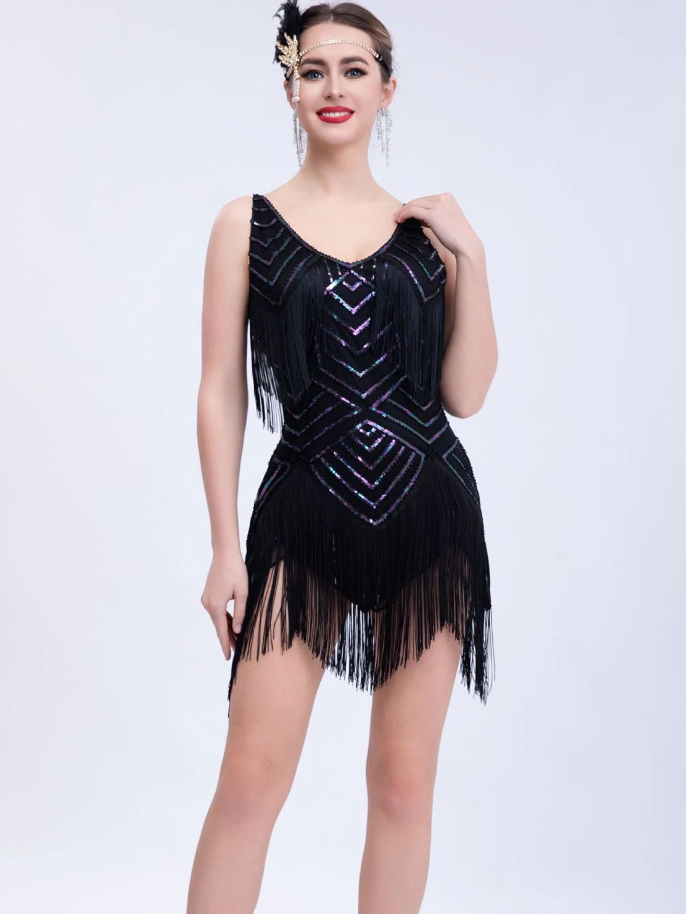 Vintage Style Sequin Tassel Mini Dresses