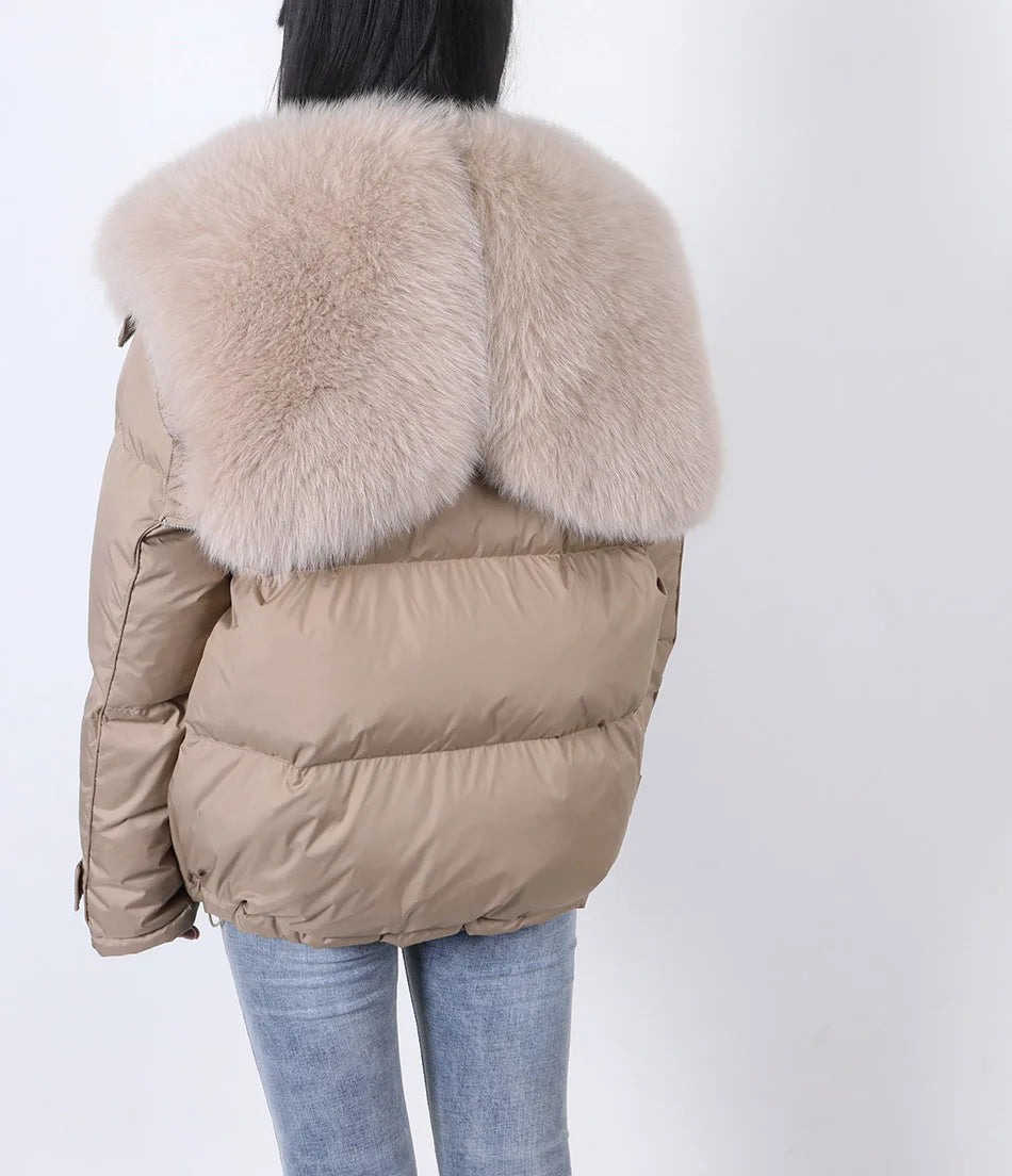 Losse Duck Down Real Fox Fur Collar Parka Puffer Coats