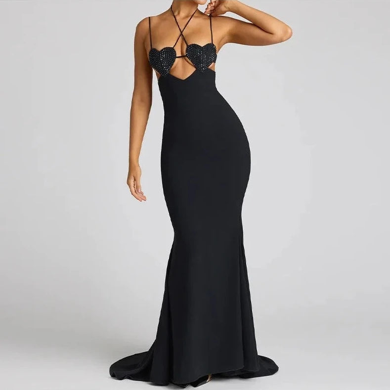 Hollow Shiny Heart Sling Long Dresses