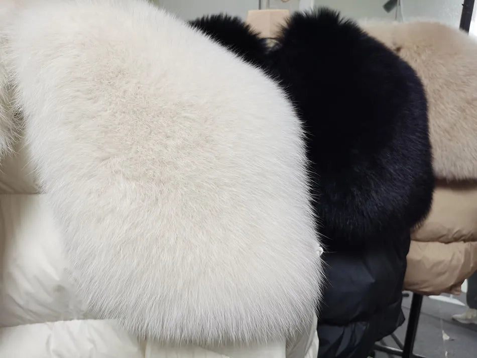 Losse Duck Down Real Fox Fur Collar Parka Puffer Coats