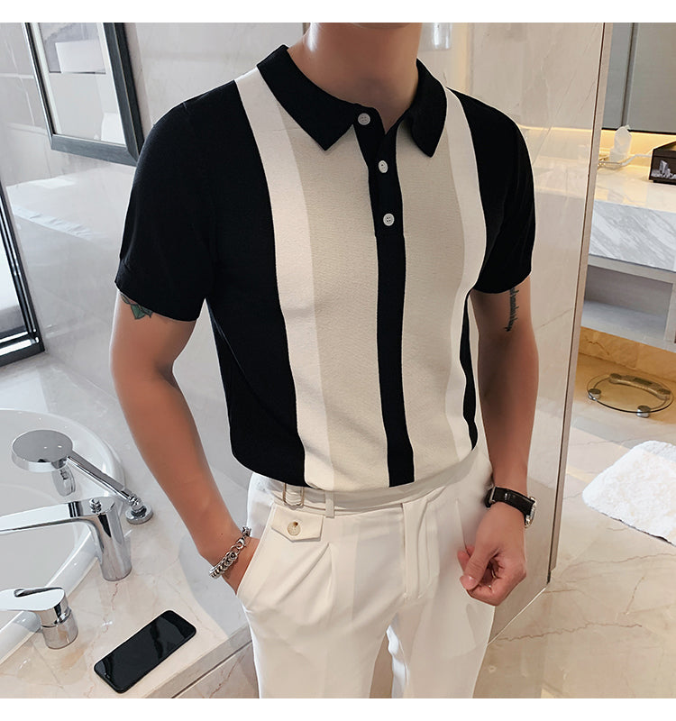 Knit Contrast Stripe Short Sleeve POLO Shirts