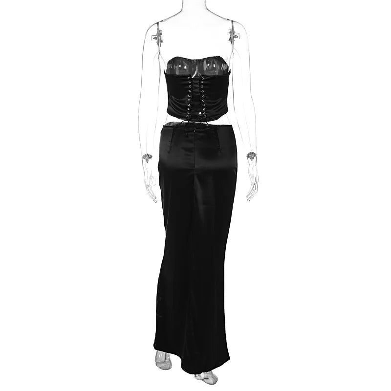 Corset Style Crop Top & Long Skirt Sets