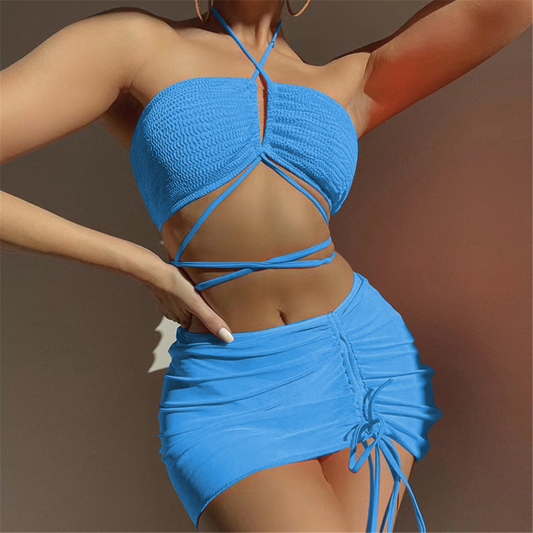 Bikini DYI Tie Set & Mesh Mini Skirt