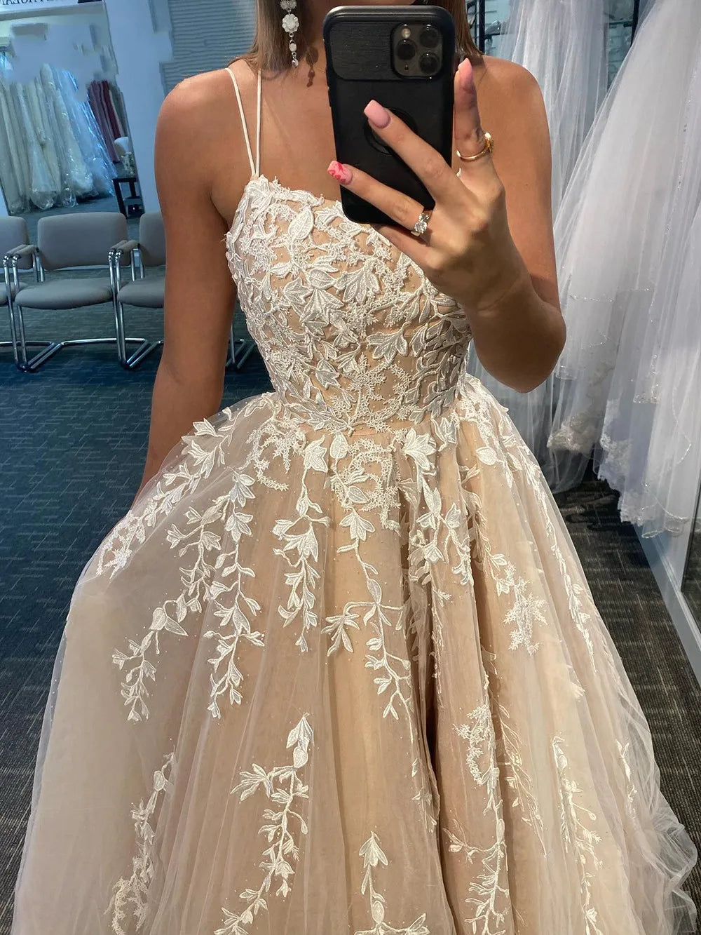 Spaghetti Strap A-Line Lace-up Long Dress