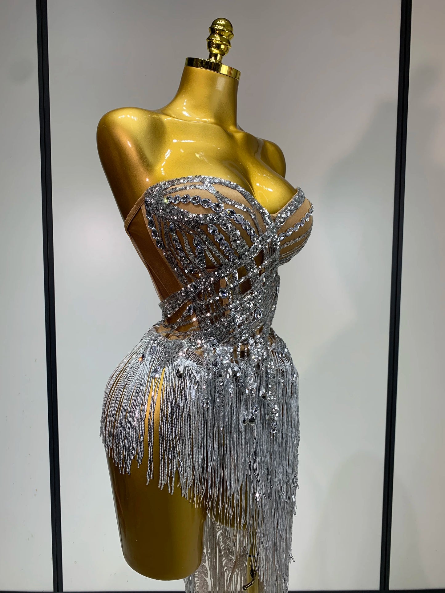 Sequins Side Tassel Mini Dress