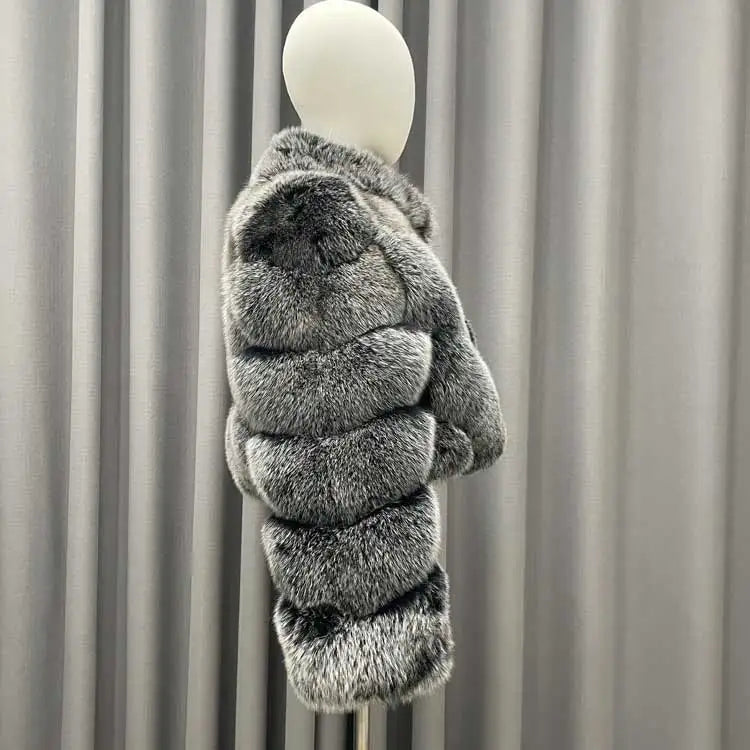 Pattern Cropped Real Fox Fur Coats