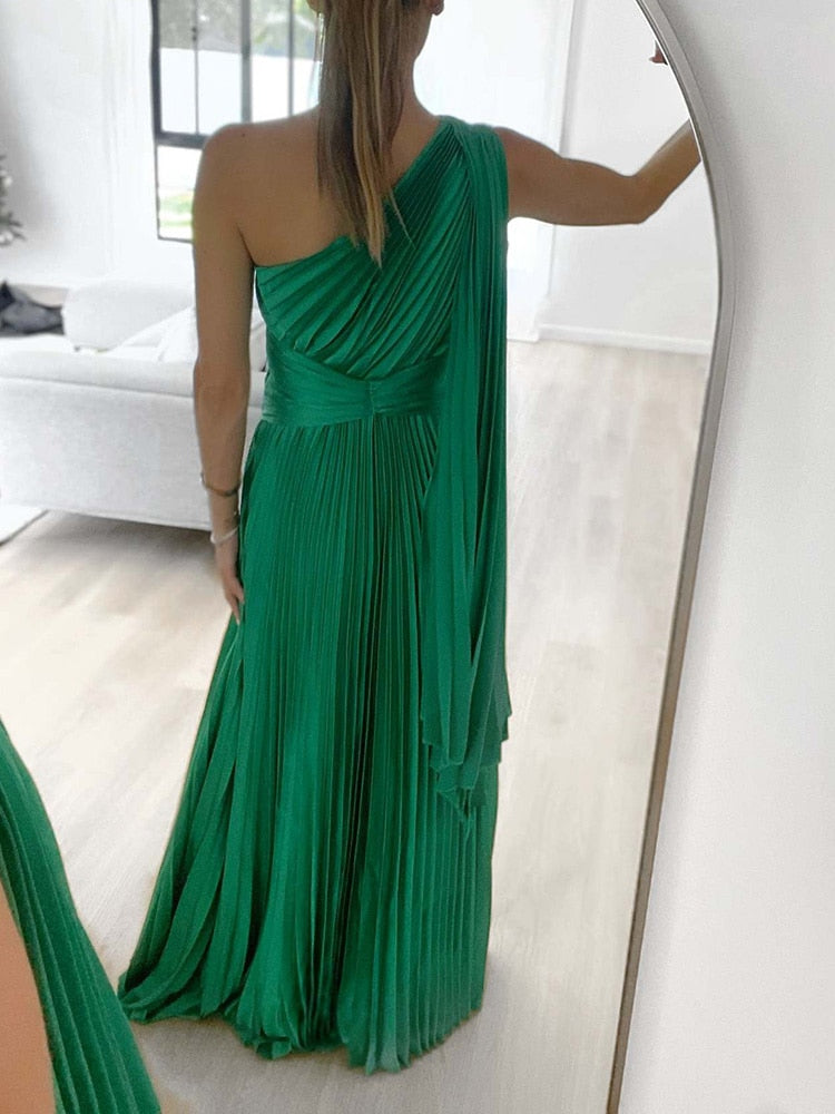 One Long Sleeve Pleated Backless Maxi Dresses