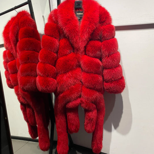 Real Fox Fur Coats Mid Length Tassel