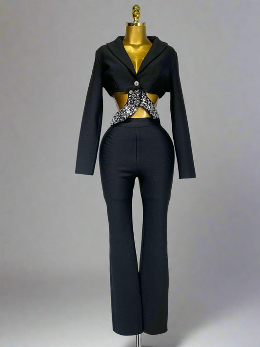 Blazer Long Sleeve Hollow Stone Jumpsuits