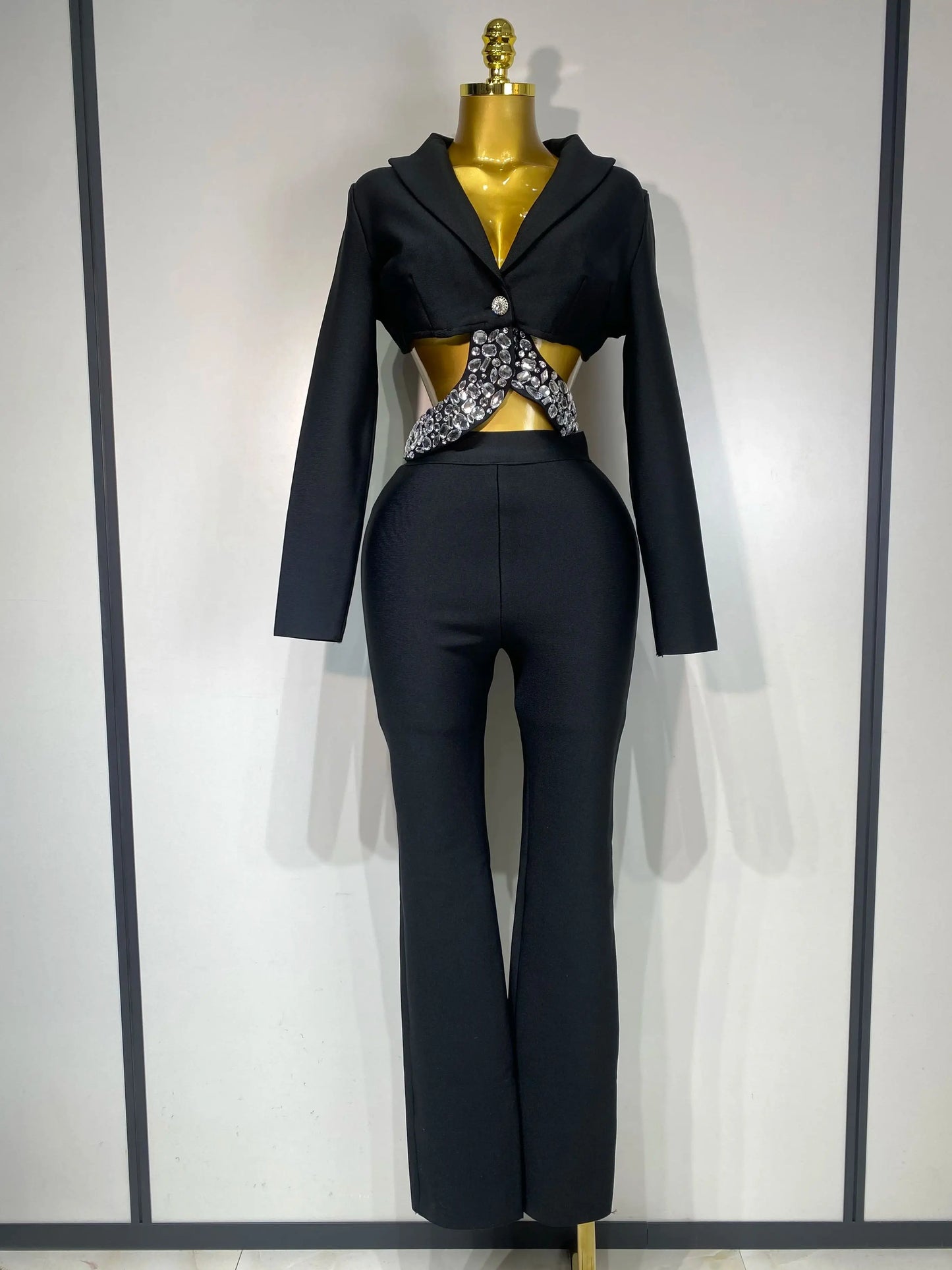 Blazer Long Sleeve Hollow Stone Jumpsuits