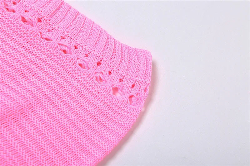 Hollow Knitted Crops & High Waist Midi Skirts Sets