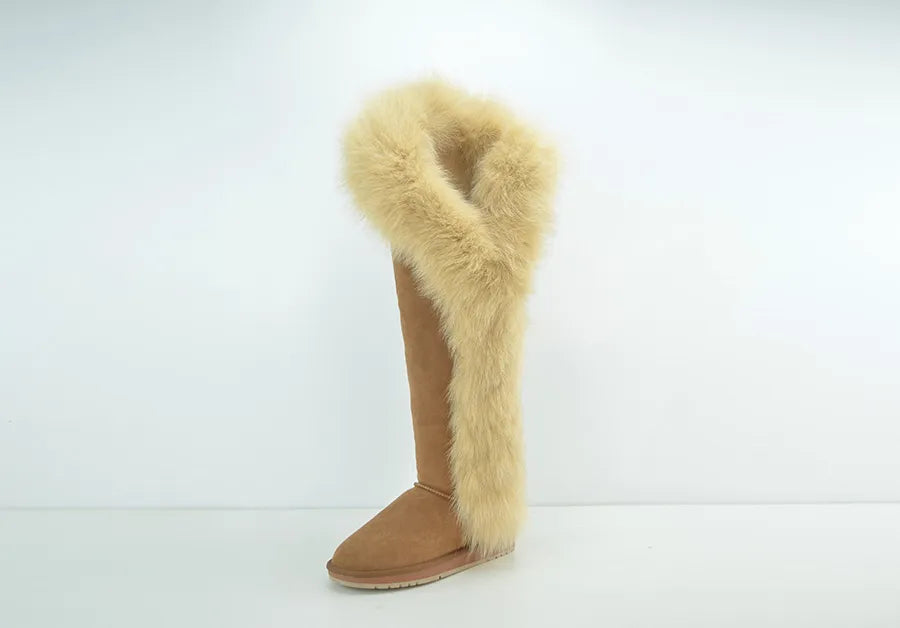 Genuine Leather Natural Side Fur Long Boots