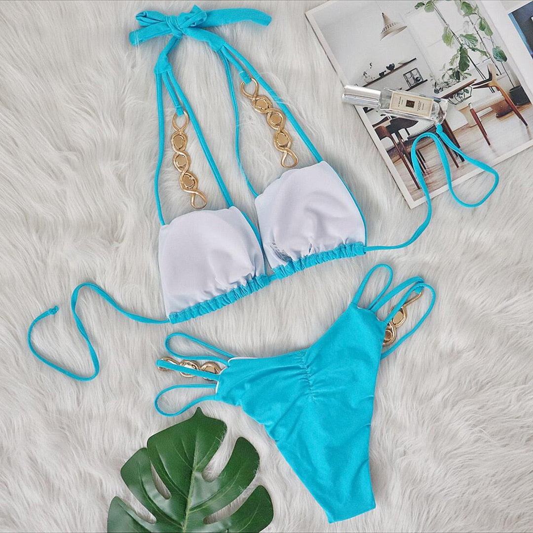 Diamond Scrunch Butt Halter Bikini Sets