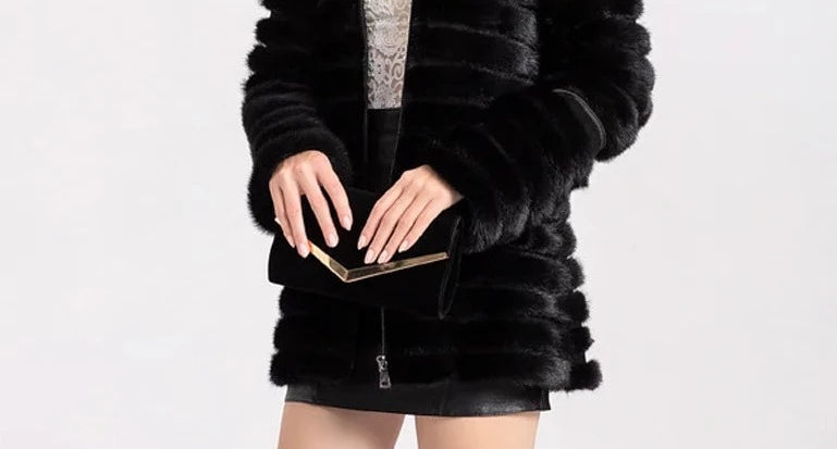 Knitted Natural Real Fur Mink Coats Hooded