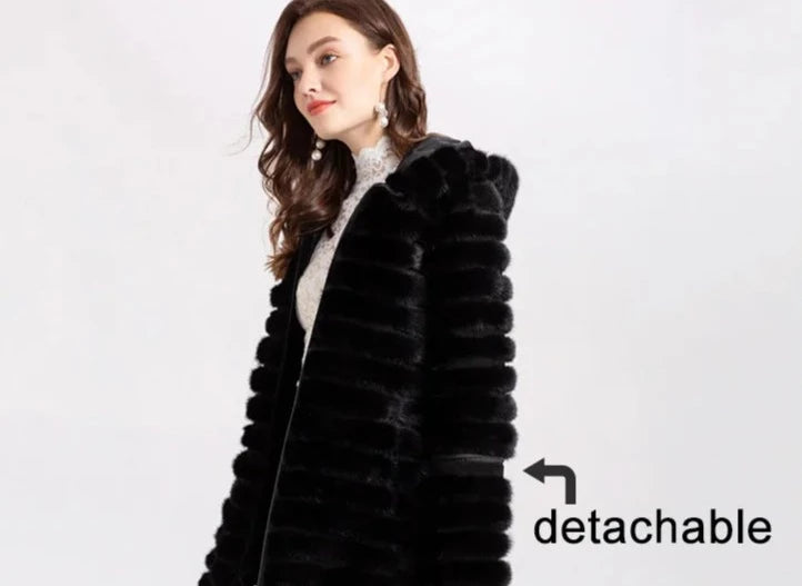 Knitted Natural Real Fur Mink Coats Hooded
