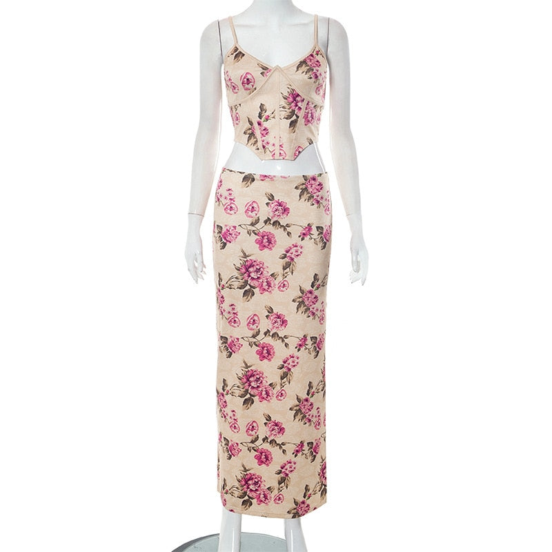 Flora Tank Crop Top & Long Skirts Set