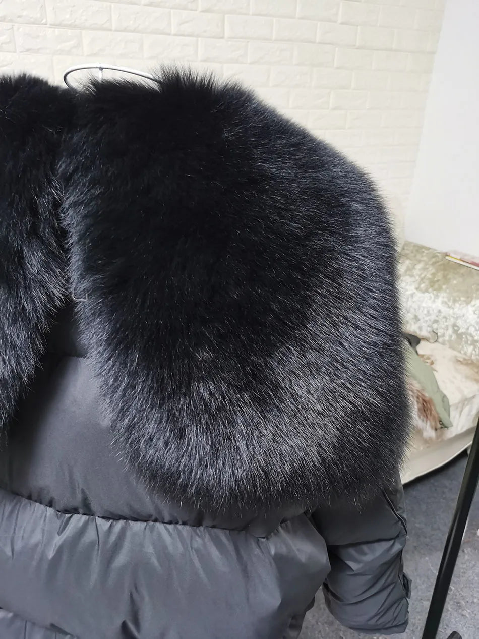 Losse Duck Down Real Fox Fur Collar Parka Puffer Coats