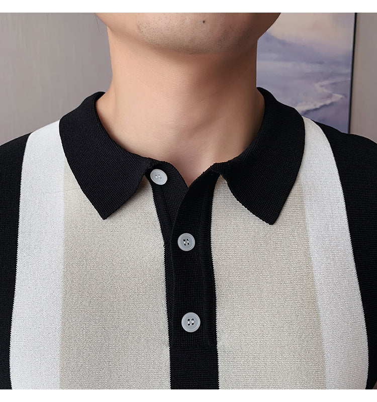 Knit Contrast Stripe Short Sleeve POLO Shirts