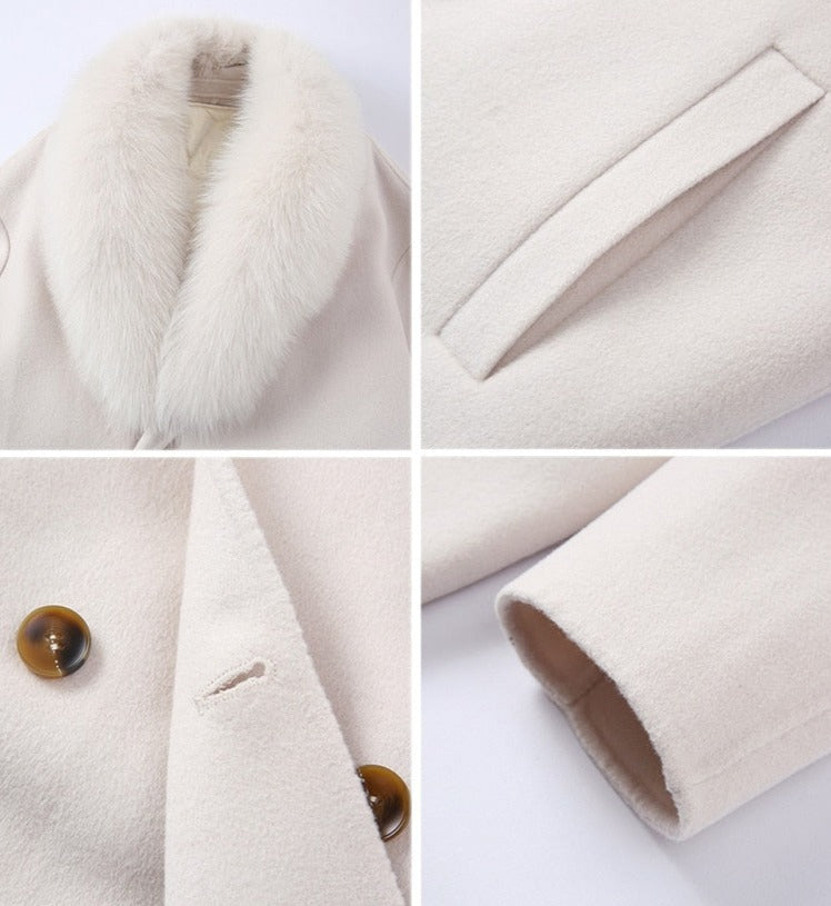 Real Wool Detachable Big Real Fox Fur Collar Long Coats