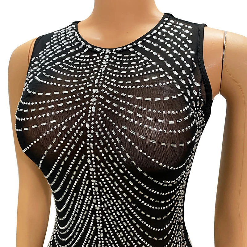 Mesh High Slit Sleeveless Dresses