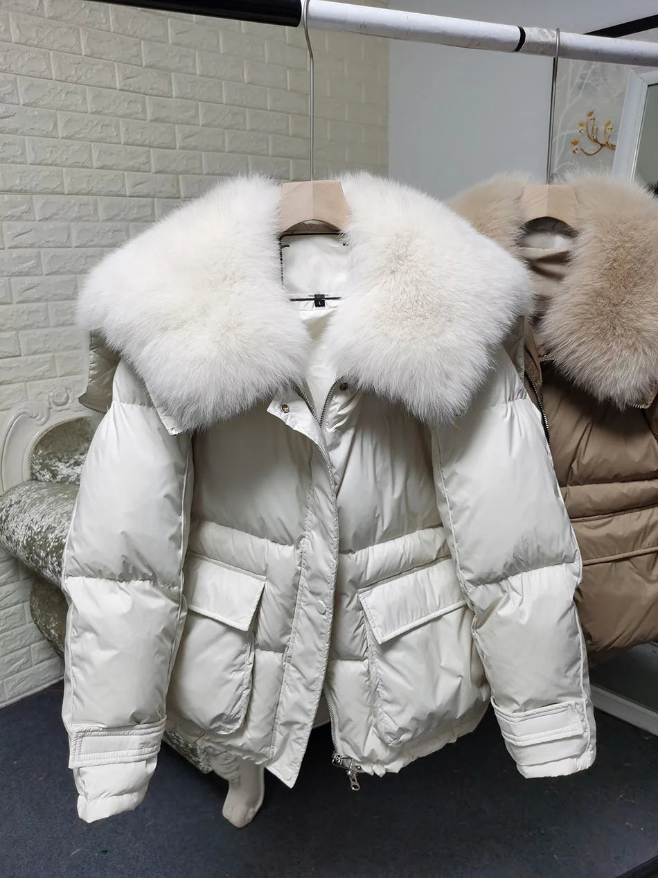 Losse Duck Down Real Fox Fur Collar Parka Puffer Coats