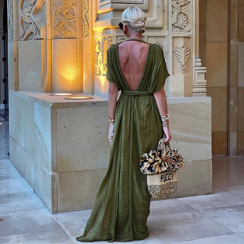 V Neck Boho Summer Maxi Dresses