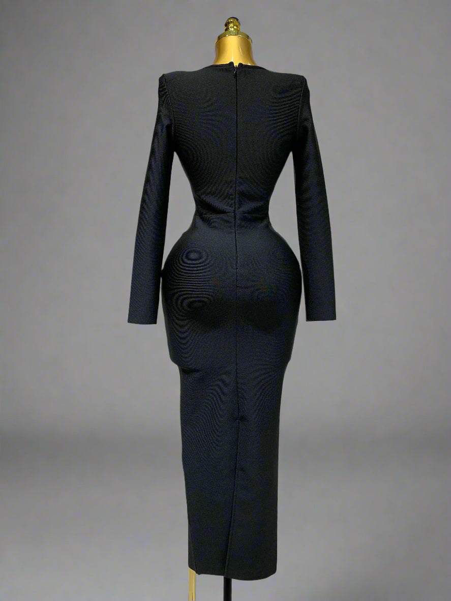 Rhinestone Chest Long Sleeve Dresses