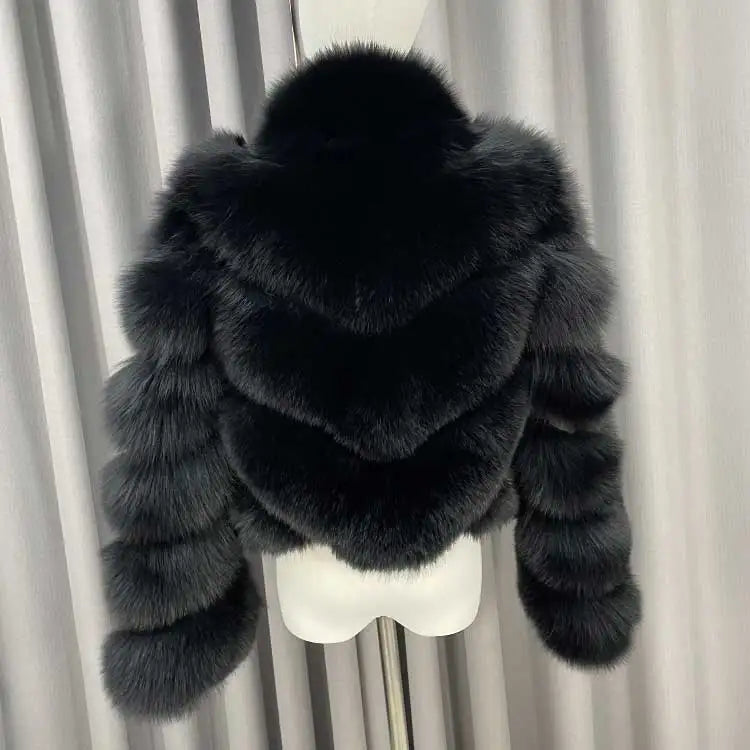 Pattern Cropped Real Fox Fur Coats