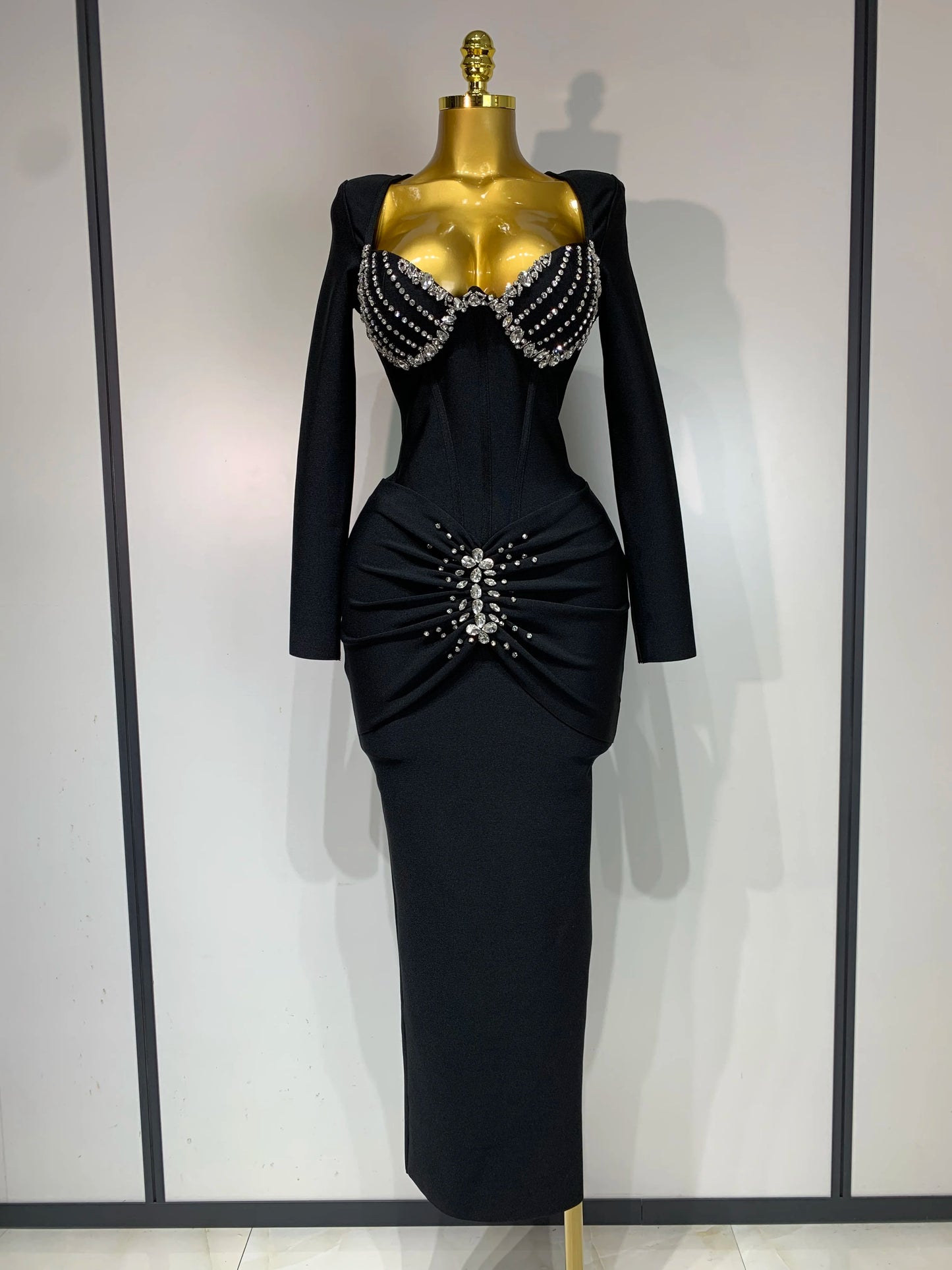 Rhinestone Chest Long Sleeve Dresses
