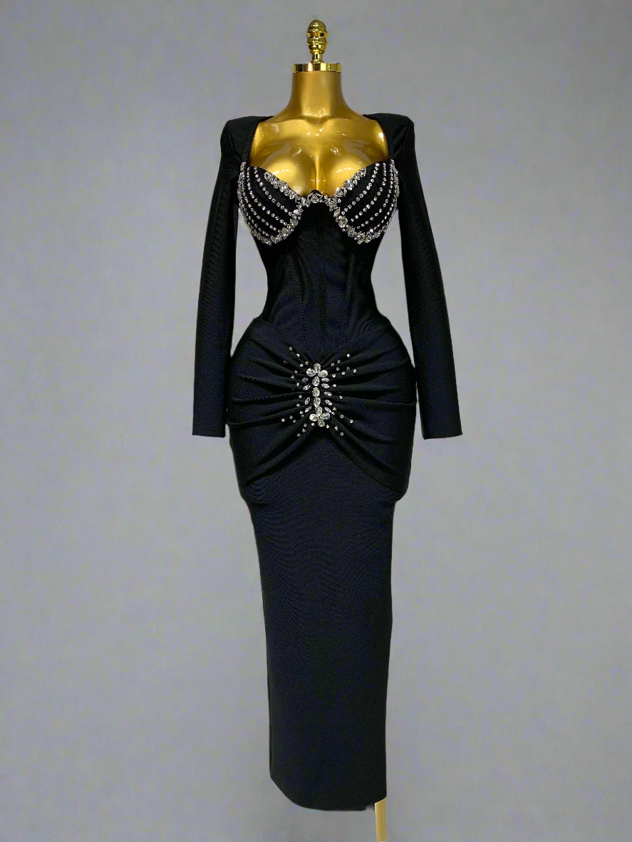 Rhinestone Chest Long Sleeve Dresses
