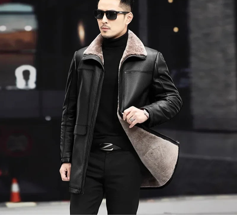 Genuine Leather Coats Mid Length Real Wool Liner