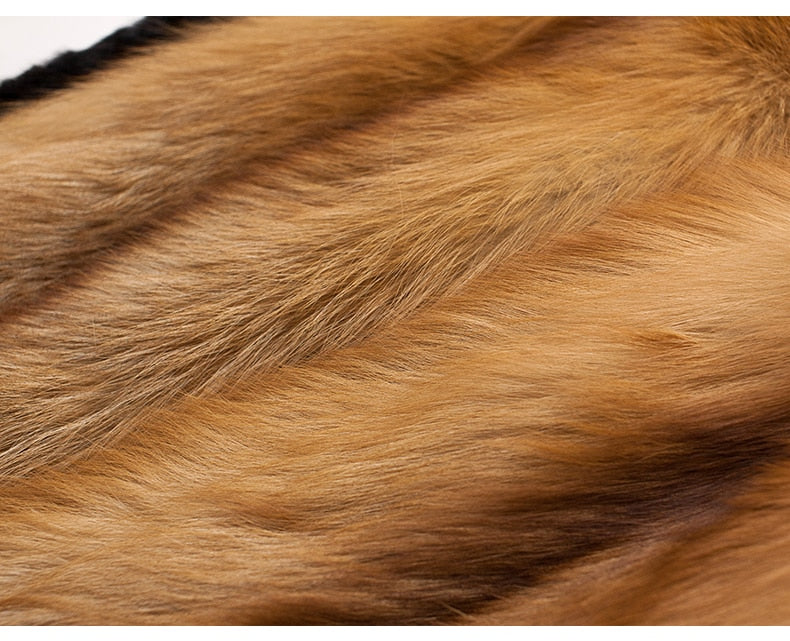 Real Fox Fur Hooded Coats Black Real Mink Fur Sleeves