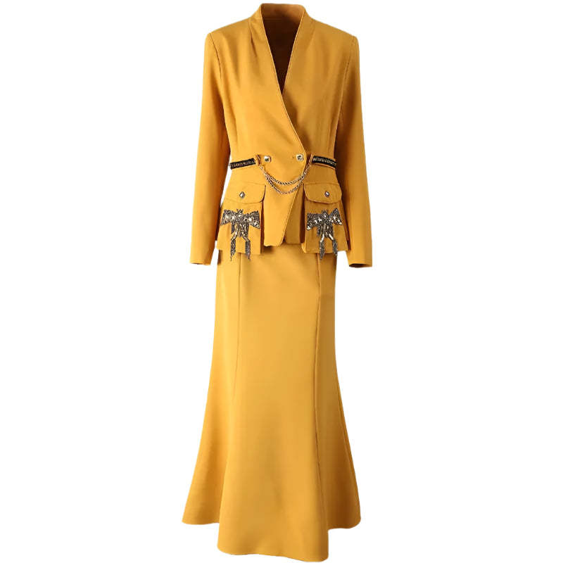 V-Neck Long sleeve Double Button Beading Sets