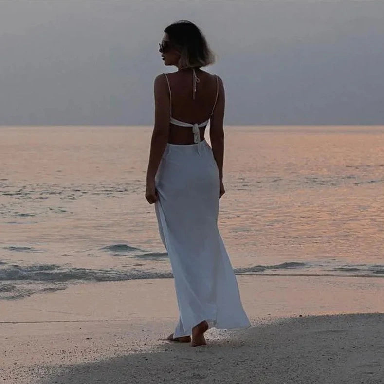 Sleeveless Hollow Chest Backless Maxi Dress