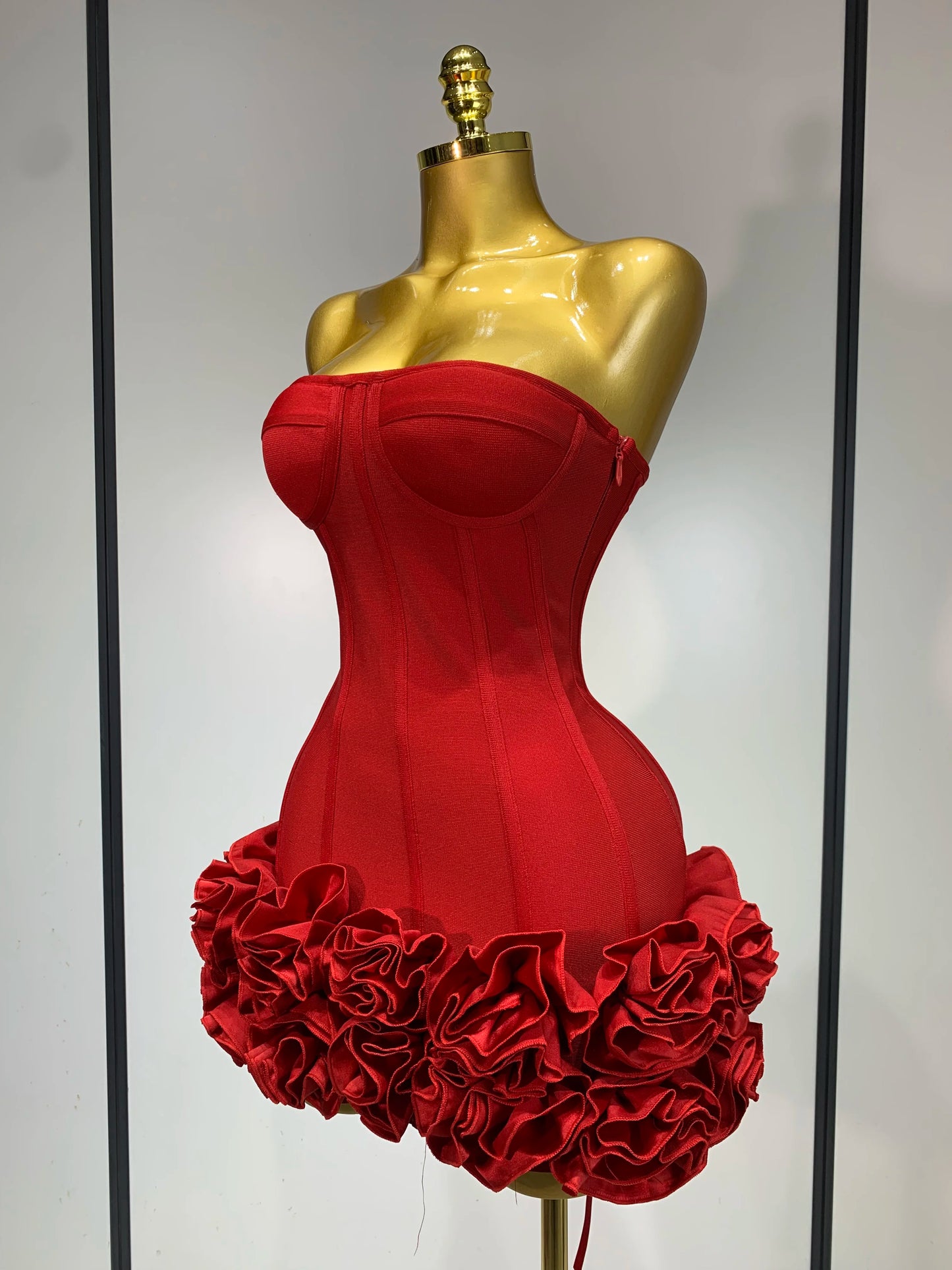 Strapless 3D Flowers Mini Dresses