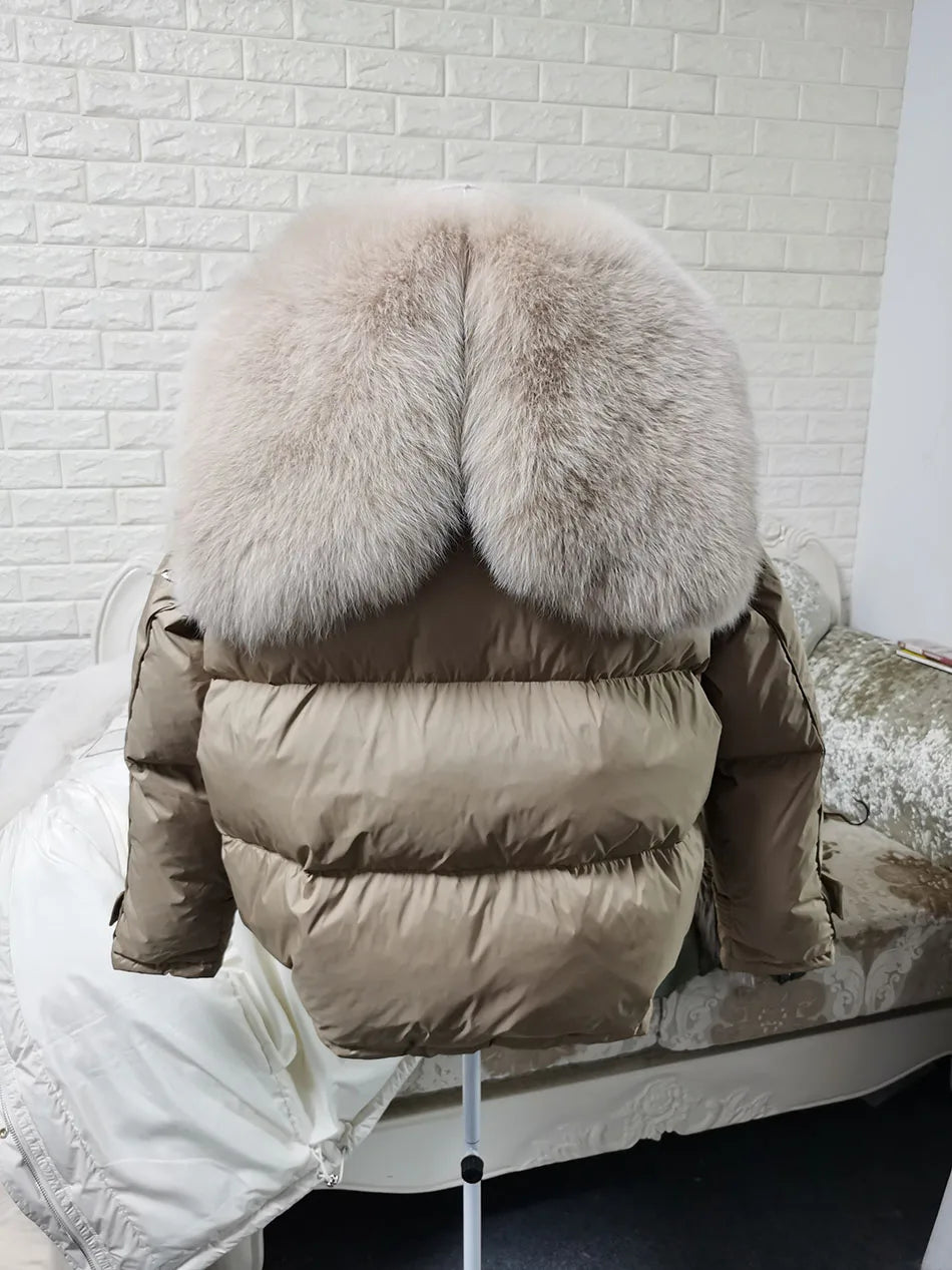 Losse Duck Down Real Fox Fur Collar Parka Puffer Coats